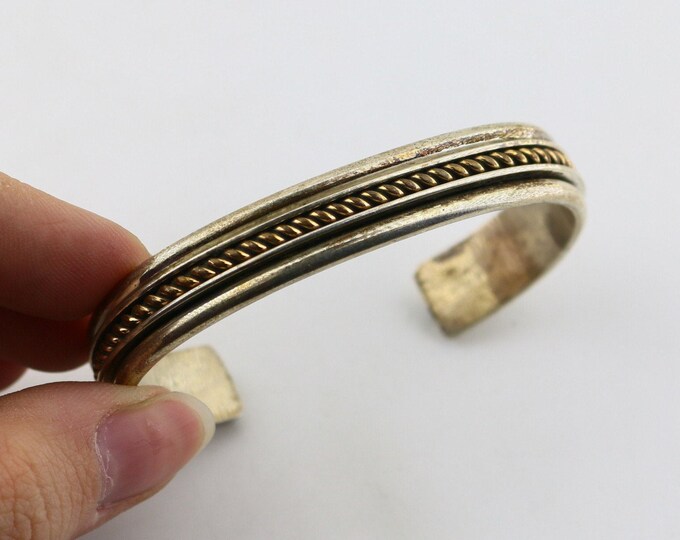 Vintage Tom Hawk 12K Yellow Gold Filled Braided Navajo Design Cuff Bracelet 925 Sterling Silver BR 308J