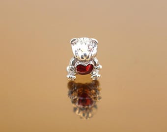 Vintage RCI Teddy Bear Bead Charm For Bracelets & Necklaces Sterling Silver CH 355