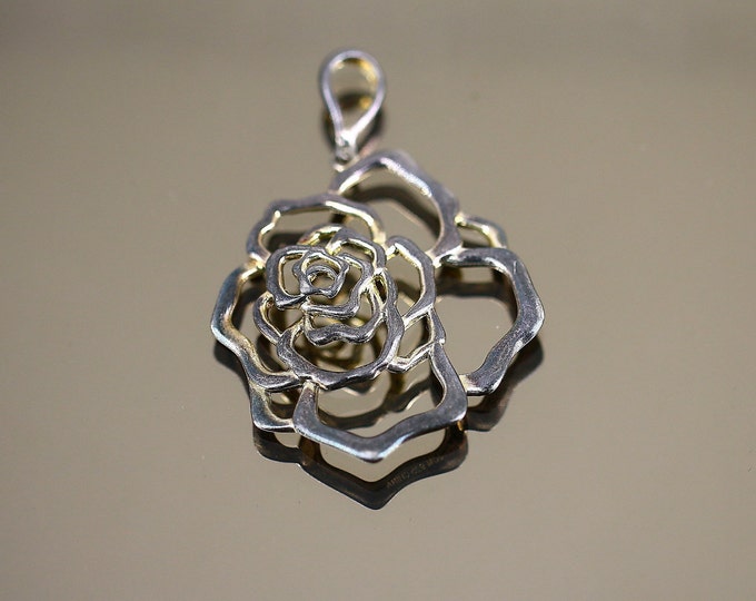 Vintage Beautiful Rose Open Cut Flower Floral Shape Design Pendant 925 Sterling PD 2667