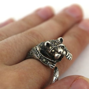 Vintage Size 8 Marcasite Panther Ring 925 Sterling Silver RG 428
