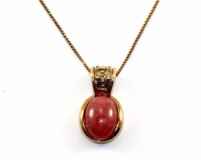 Vintage Oval Grapefruit Pink Stone Pendant Necklace 925 Sterling Nc 32(401744748253)