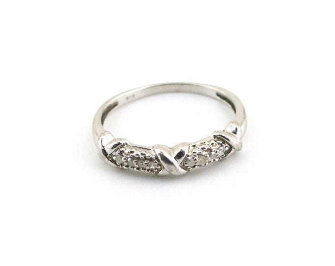 Vintage Size 6.75 Natural White Diamonds XXX XO Elegant Shape Pave Wedding Design Ring 925 Silver RG 2962M