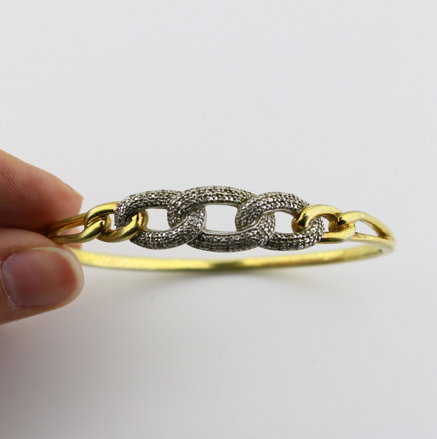 Vintage JWBR Diamonds Inlay Sparkling Oval 14 K Gold Plated