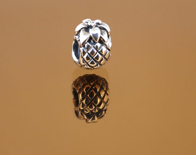 Vintage Pandora Pineapple Charm Block Bead For European Bracelet Sterling Silver CH 226