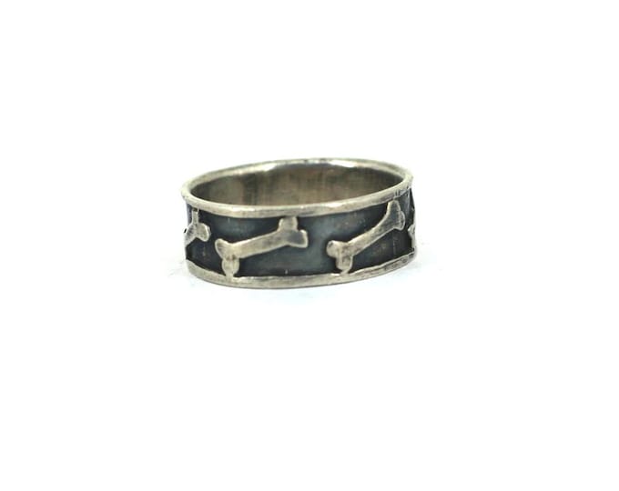 Vintage Size 6 1/4in Bone Shaped Engraved Pattern Band Ring 925 Sterling Silver RG 4766