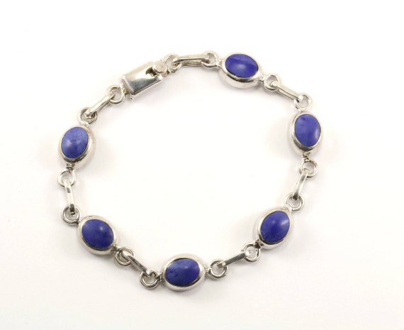 Vintage Oval Purple Link Bracelet Sterling Silver… - image 1