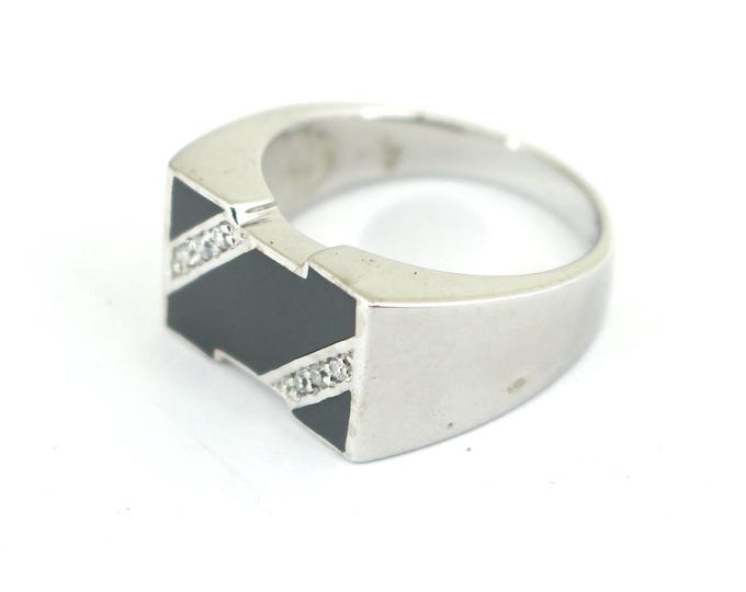 Vintage Men's Ring Hematite CZ Inlay Onyx Signet Ring Size Sterling 925 Silver Ring RG 350