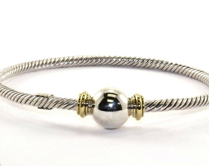 Vintage Mexico Ball Bead Accent Rope Design Bangle Bracelet 925 Sterling BR 176