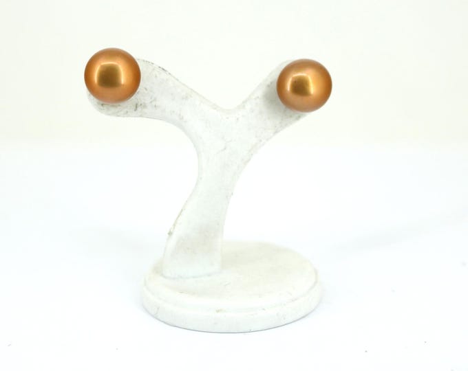 Vintage Brown Pearl Imitation Stud Earrings 925 Sterling ER 1064