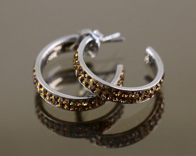 Tender Dainty Beautiful Champaign Shiny Crystals Semicircle Design Stud Earrings Sterling 925 ER 435A