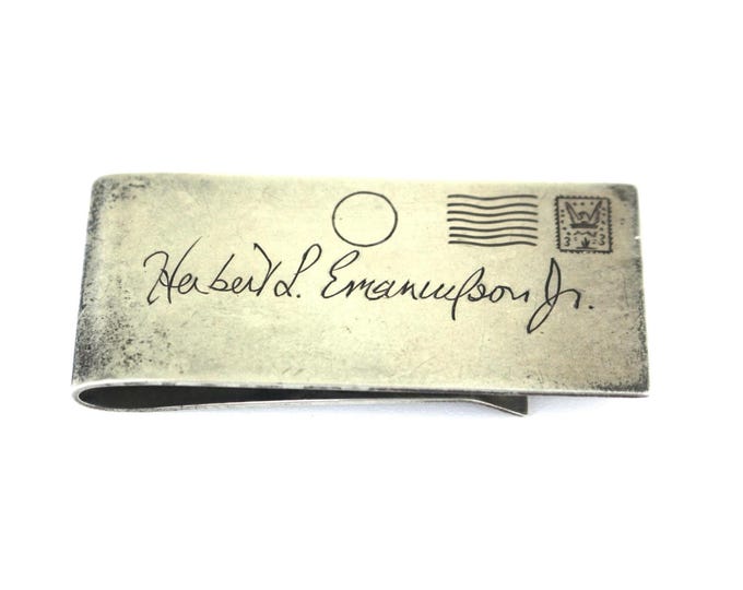 Vintage Herbert L. Emanuelson Jr. Post Mark Design Money Clip Holder 925 Sterling Silver OT 110