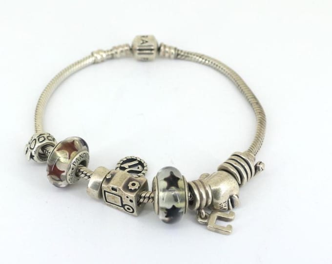 Vintage Authentic Pandora  Charm Bracelet |8 Charms| Sterling Silver  Bracelet BR 3005