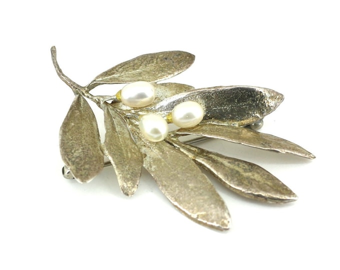 Vintage Metropolitan Museum Of Art Gold Tone Leaf Faux Pearl Design Brooch Pin Sterling Silver 925 BB 1915