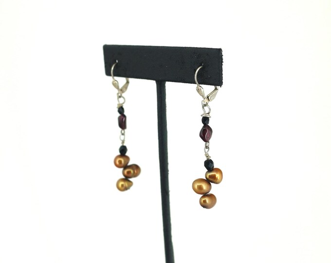 Vintage Shiny Multi Color Tigers Eye  Agate Round Beaded Lever Back Earrings Sterling Silver 925 ER 684