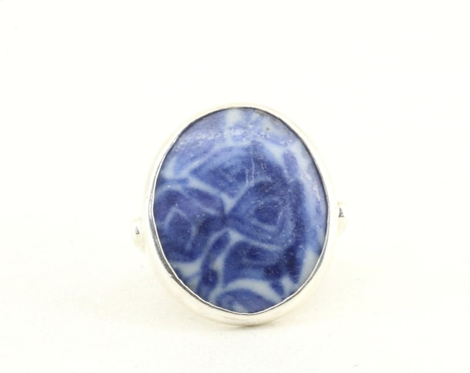 Vintage Adjustable Ceramic Ring Sterling 925 Silver RG 4262