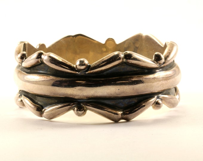 Vintage Beautiful Large Wave Zig - Zag Design Bangle Bracelet 925 Sterling Silver BR 129