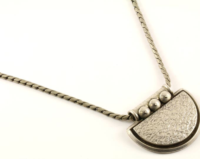 Vintage Large Hammered Half Disk Bali Design Necklace 925 Sterling Silver NC 1349