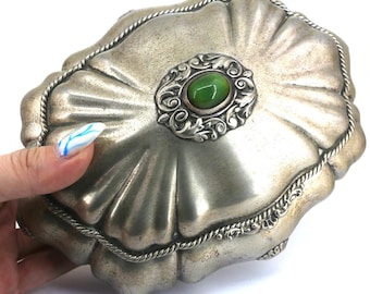 Vintage Italy 1950s Podded Hammered and Embossed Small Box Silver 800 OT 196