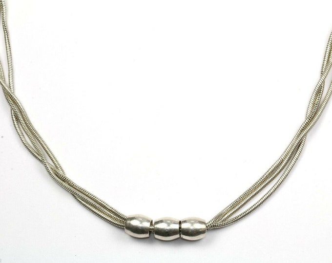 Vintage 18 Inch Triple Snake Rope Oval Beads Necklace 925 Sterling Silver  18 In Nc 173