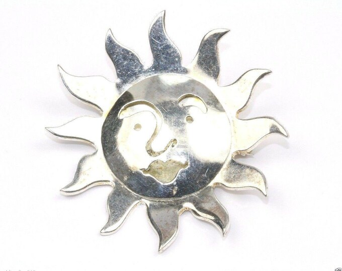 Vintage Mexico Sun Shaped Face Cutout Pin/brooch 1 3/4 In 925 Sterling Bb 150(273772197950)