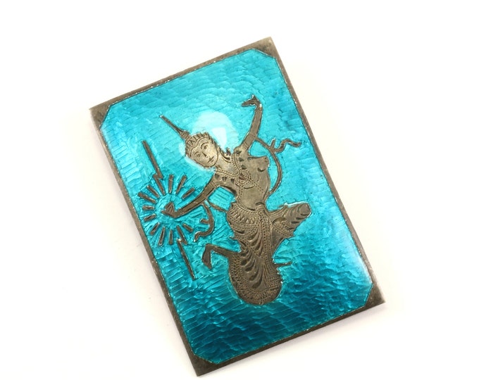 Vintage Large Siam Niello Dancer Blue Enamel Design Pin/Brooch 925 Sterling BB 1148