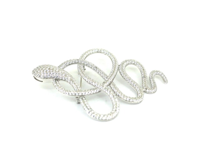 Vintage Twisted Snake White CZ Crystals Design Pin/Brooch 925 Sterling BB 1686