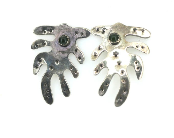 Vintage Extraordinary Shape w/  Dark Green Turquoise  Earrings Sterling 925 ER 191