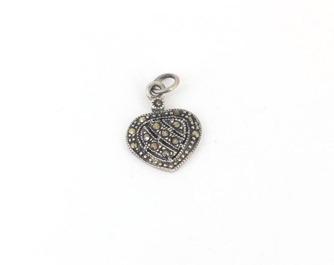 Vintage Small Heart Shape Marcasite Pendant 925 Sterling Silver PD 1076