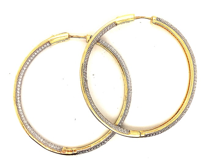 Vintage Earrings | Gold Tone Earrings | White Chrystal Design Earrings | Sterling 925 Silver Earrings | ER 1121W