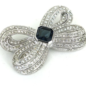 Vintage Pave Bow White & Blue Topaz CZ Brooch Sterling Silver 925 BB 594