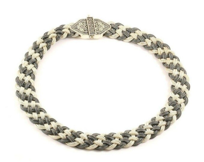 Vintage Large Braided Two Tone Chain Design Necklace 925 Sterling Silver Nc 800