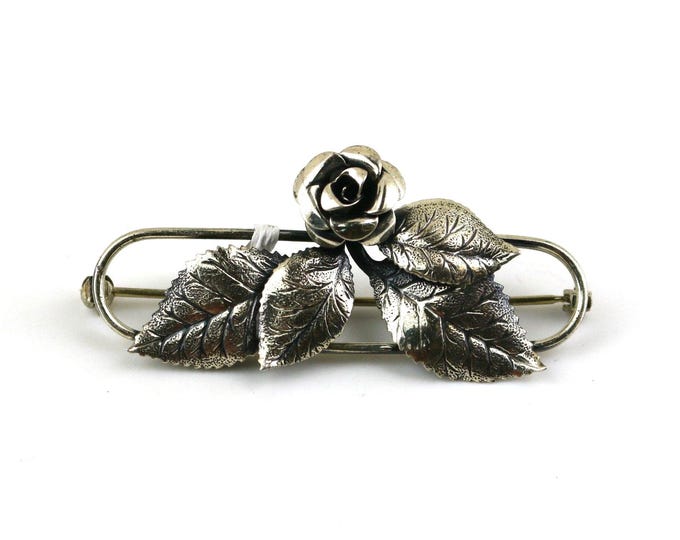 Vintage Beau Flower Rose Floral Shiny Design Brooch Sterling Silver 925 BB 2261