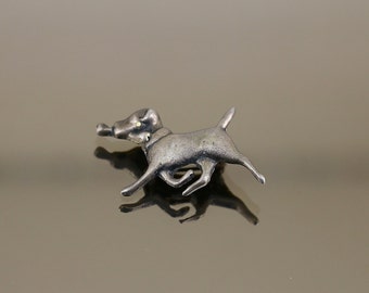 Vintage Happy Funny Dog Doggy Puppy With Bone Animal Brooch Sterling Silver 925 BB 1648