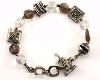 Vintage Silpada Smoky Quartz Crystal Toggle Bracelet 925 Sterling Silver Br 609-e