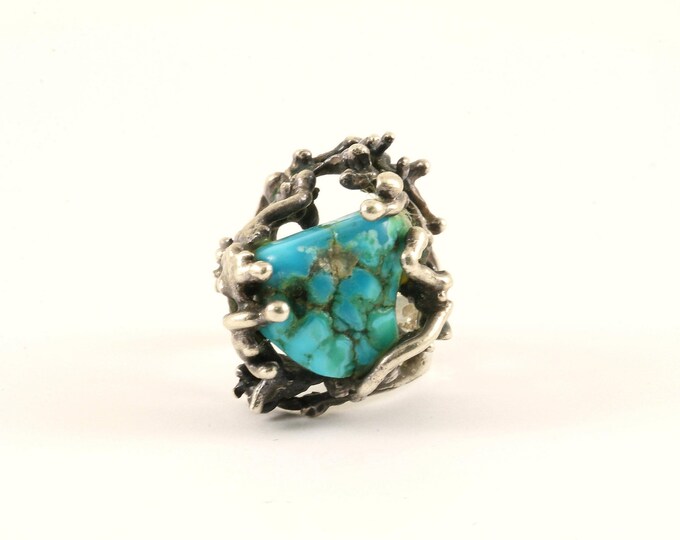 Vintage Size 4.75 Natural Turquoise Branches Unique Design Ring 925 Sterling Silver Rg 588