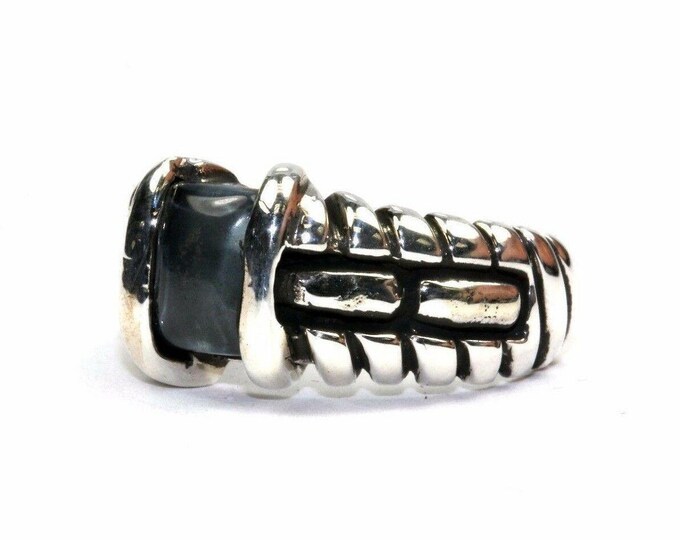 Vintage Size 7.5 Cable Design Light Blue Gemstone Ring 925 Sterling Rg 1861