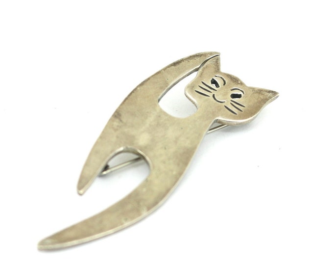 Vintage Mexico Taxco Cat Design Pin/Brooch 925 Sterling BB 1078