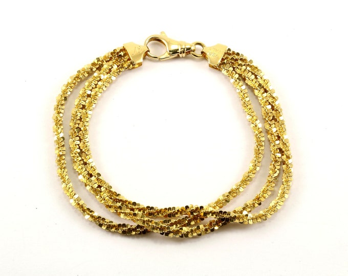 Vintage Sparkle Nugget Gold Plated Chain Bracelet 925 Sterling Silver BR 3837