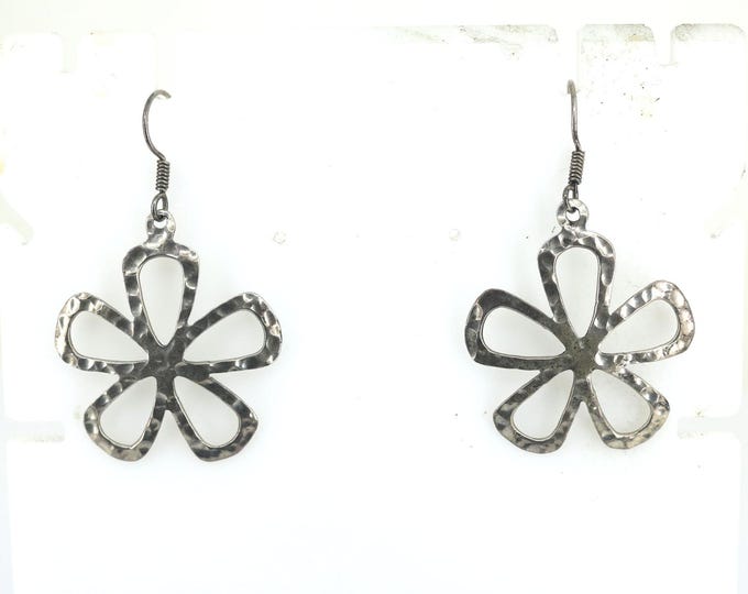 Vintage Mexican Daisy Flower Shaped Drop/Dangle  Earrings Sterling Silver ER 255