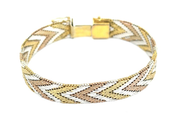 Vintage Italy Milor Herringbone Gold Plated Bracelet 925 Sterling BR 3666