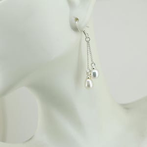 Vintage Faux Pearl Beaded Design Dangle Earrings 925 Sterling Silver Er 1043