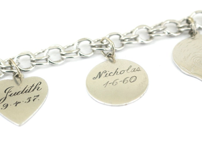 Vintage 6.25inch Classic Cable Signed Friends Charm Tag Link Bracelet Sterling Silver BR 247