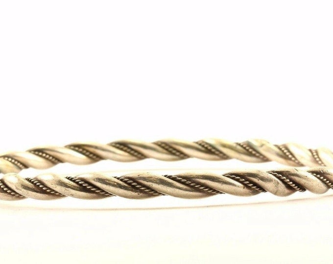 Vintage Twisted Cable Design Bangle Bracelet Sterling Silver Br 2966