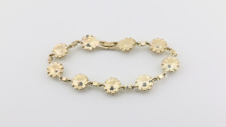 Vintage Sparkling White Crystals CZ Flowers Floral Design Tennis Chain Bracelet 925 Sterling Silver BR 852L