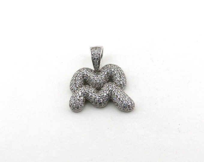 Vintage Pisces Shiny Waves White CZ Crystals Zodiac Sign Design Pendant 925 Sterling PD 2922U