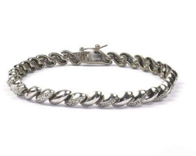 Vintage Oval Links Crystals Tennis Bracelet 925 Sterling Br 408(123720997438)
