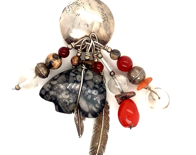 Vintage Pendant | Navajo Design Pendant | Five Types of Stone Design Pendant | Beautiful Design Pendant | Silver 925 Sterling | PD 2502N