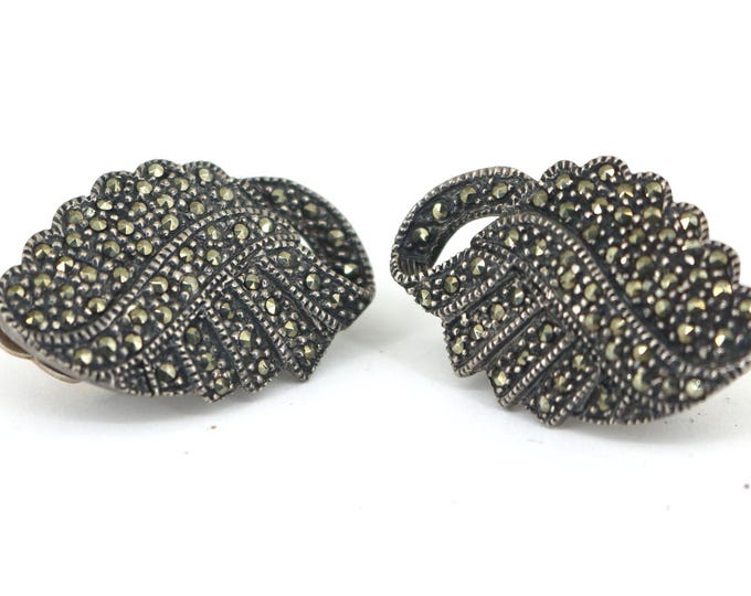 Vintage Gorgeous Flower Marcasite Stud Back Earrings Sterling Silver ER 150