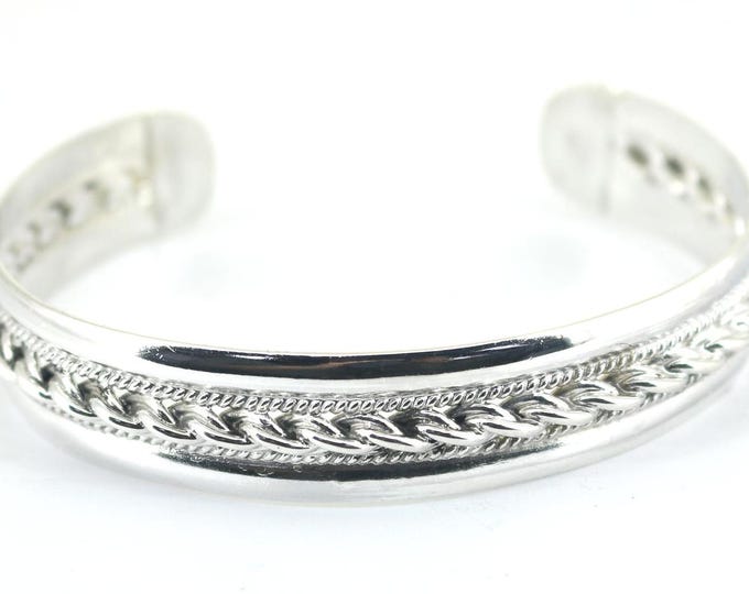 Vintage Elegant Twisted Rope Braided Art Design Cuff Bracelet Sterling Silver BR 527