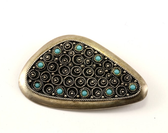 Vintage Scroll Design Turquoise Pin/Brooch 925 Sterling Silver BB 901